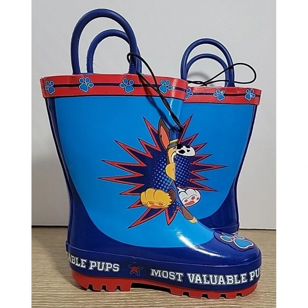 Paw Patrol Toddler Boys Rubber Rain Boots Pull On Blue Red Multi-Size 5/6 NEW‎